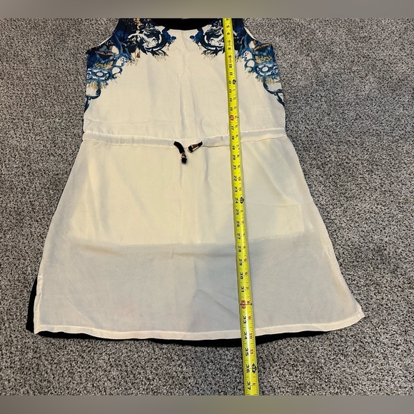 LIANG E LIANG YING Size L Ivory Blue Silky Blue Abstract Print Dress R $95 - Picture 9 of 12